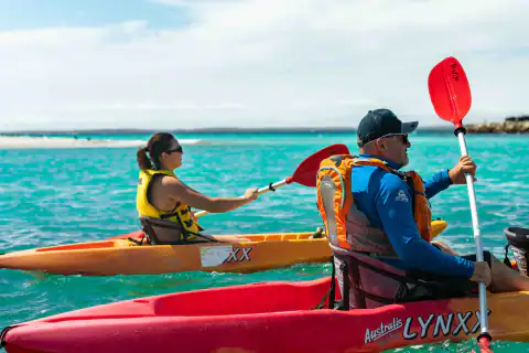 Paddlers on a guided kayak tour